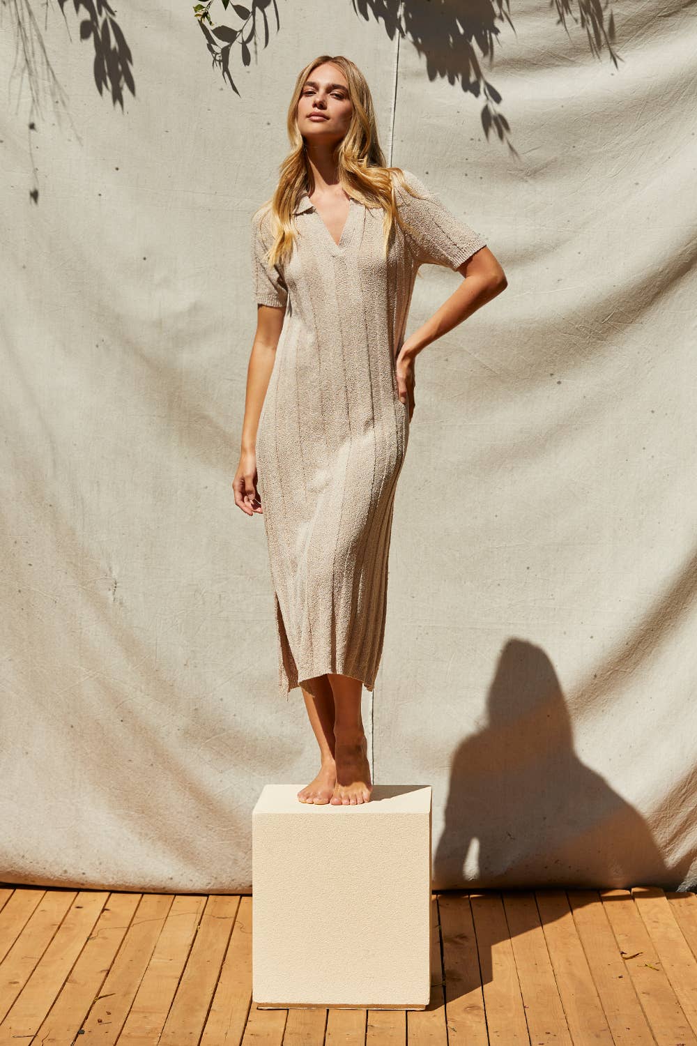 TAUPE CD9178 - Edie Ribbed Sweater Knit Polo Dress for wholesale on Faire5