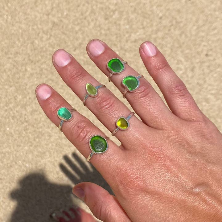 The Salty Gem - Wholesale Cocktail/Statement Ring - Green Sea Glass Ring (Handmade)