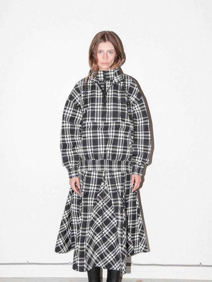 Plaid Trail Double Mockneck in Zwart Ruitjespatroon voor wholesale door KkCo