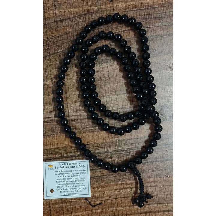 Black Tourmaline Round Bead Zen Unknotted 108 Mala - 7mm for wholesale by Namu Baru Inc.