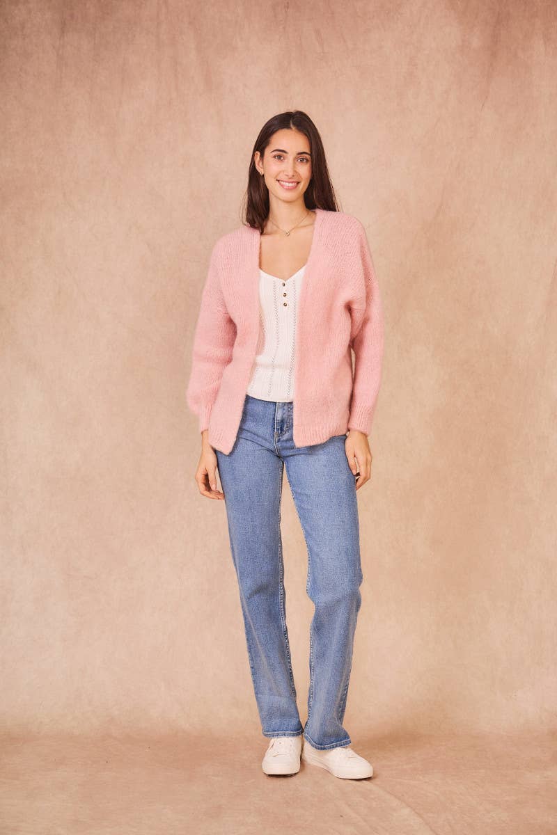 Calie Paris – Großhandel Strickpullover – Damen – Offene Mohair-Mischung Strickjacke0