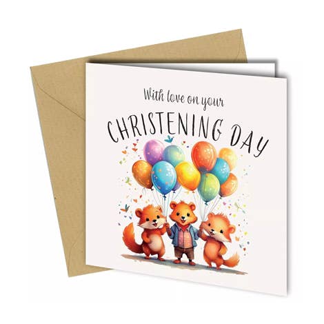 #1660 Schattige Vos En Ballon Doopkaart voor wholesale door Close to the Bone Greeting Cards and Gifts