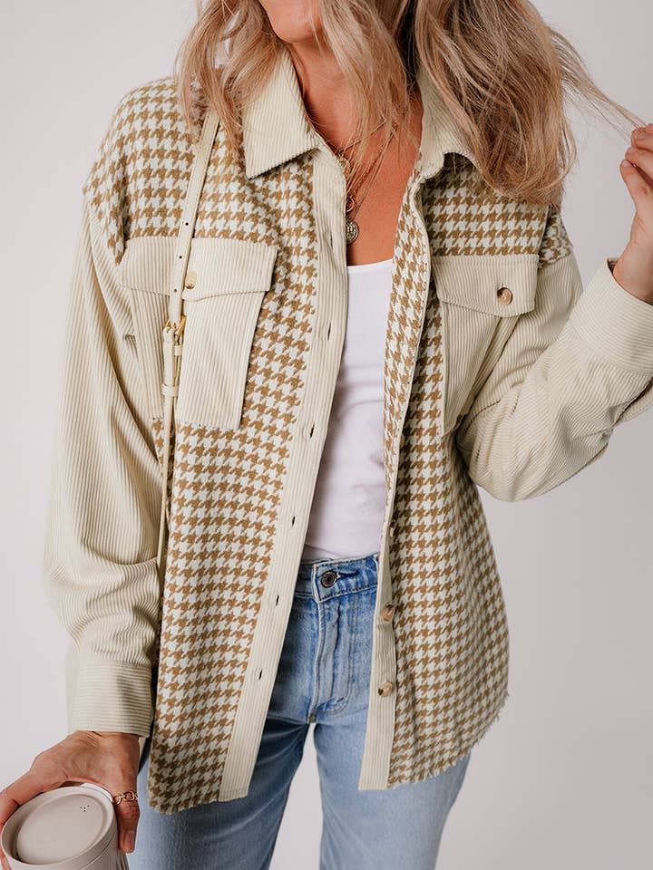 Giacca tascabile patchwork in velluto a coste per la vendita all'ingrosso da parte di Poppy Lee Lane