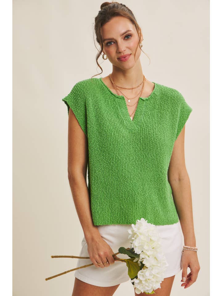 in february - Wholesale Knit Sweater - Women's - RELAXED FIT SLUB KNIT SWEATER TOP WITH SPLIT NECK25