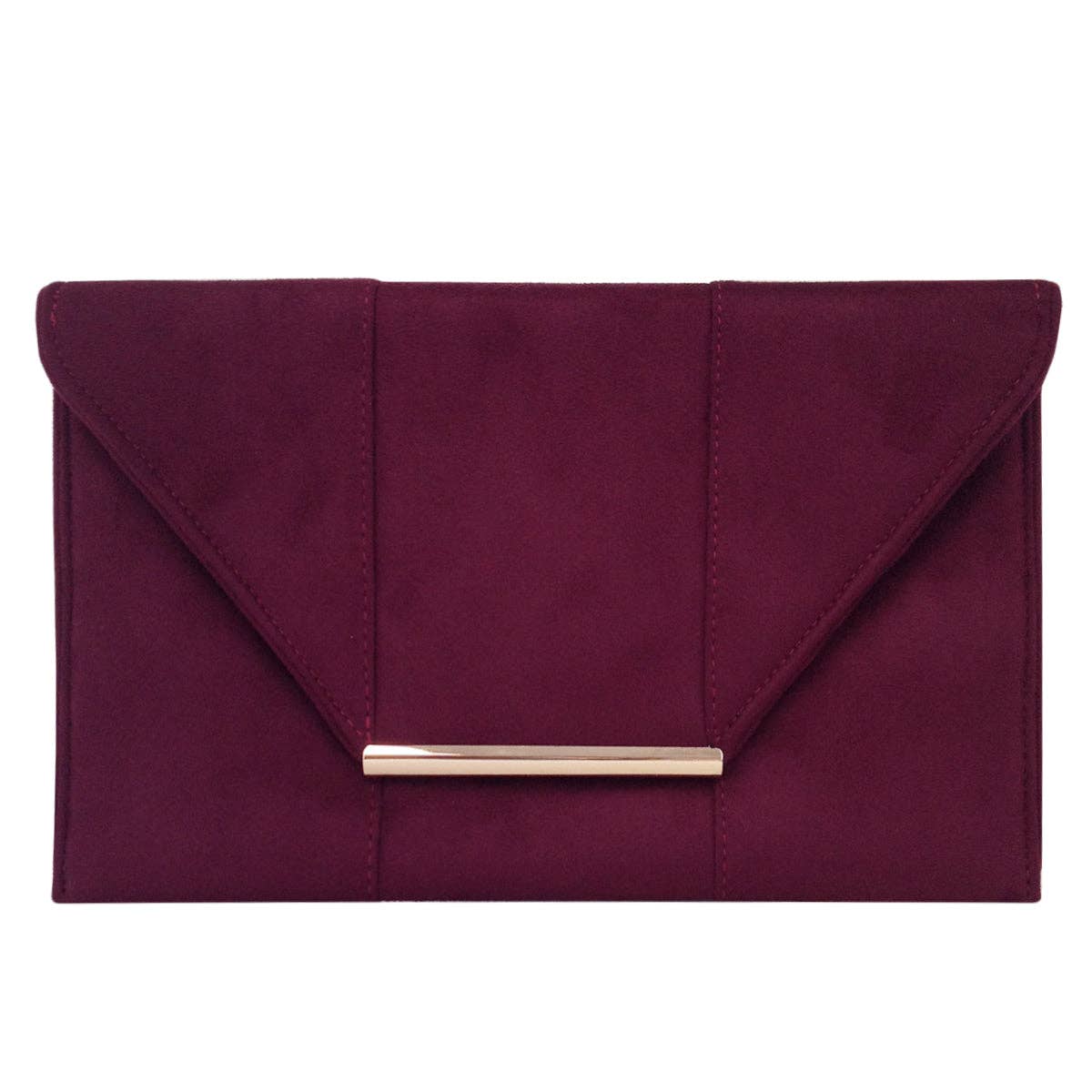 JNBFASHION.COM - Wholesale Clutch Bag - Women's - Faux Microsuede Envelope Clutch - Gold Metal Hardware3