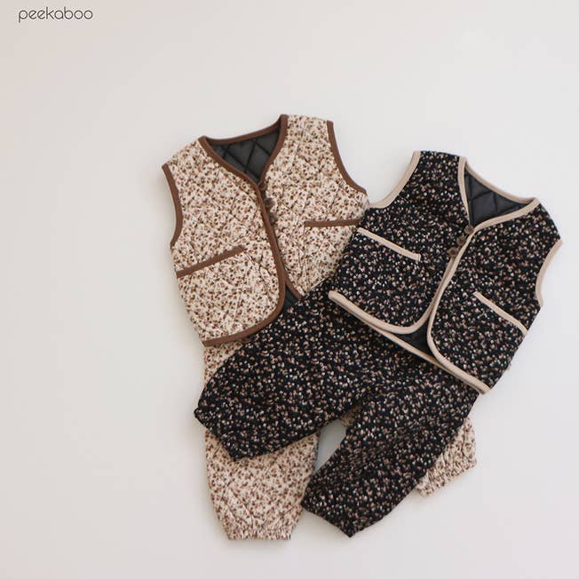 Børn Småbørn Dreng Pige Blomster Quiltet Vest & Bukser Sæt Foret for engroshandel hos peekaboo
