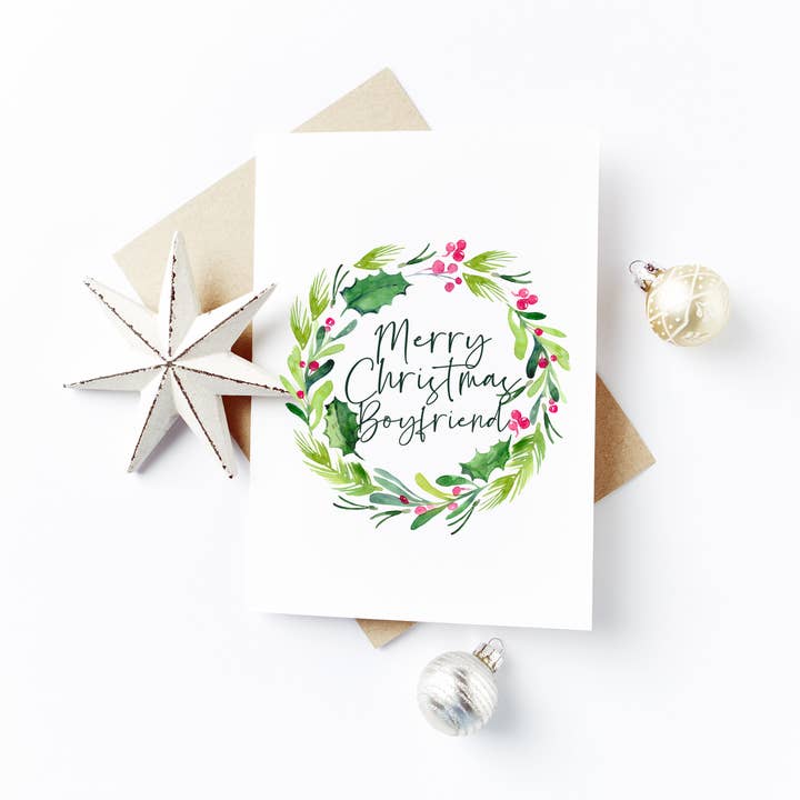 Cartão de namorado Feliz Natal - Design de grinalda de aquarela por atacado de Flash On A String Designs