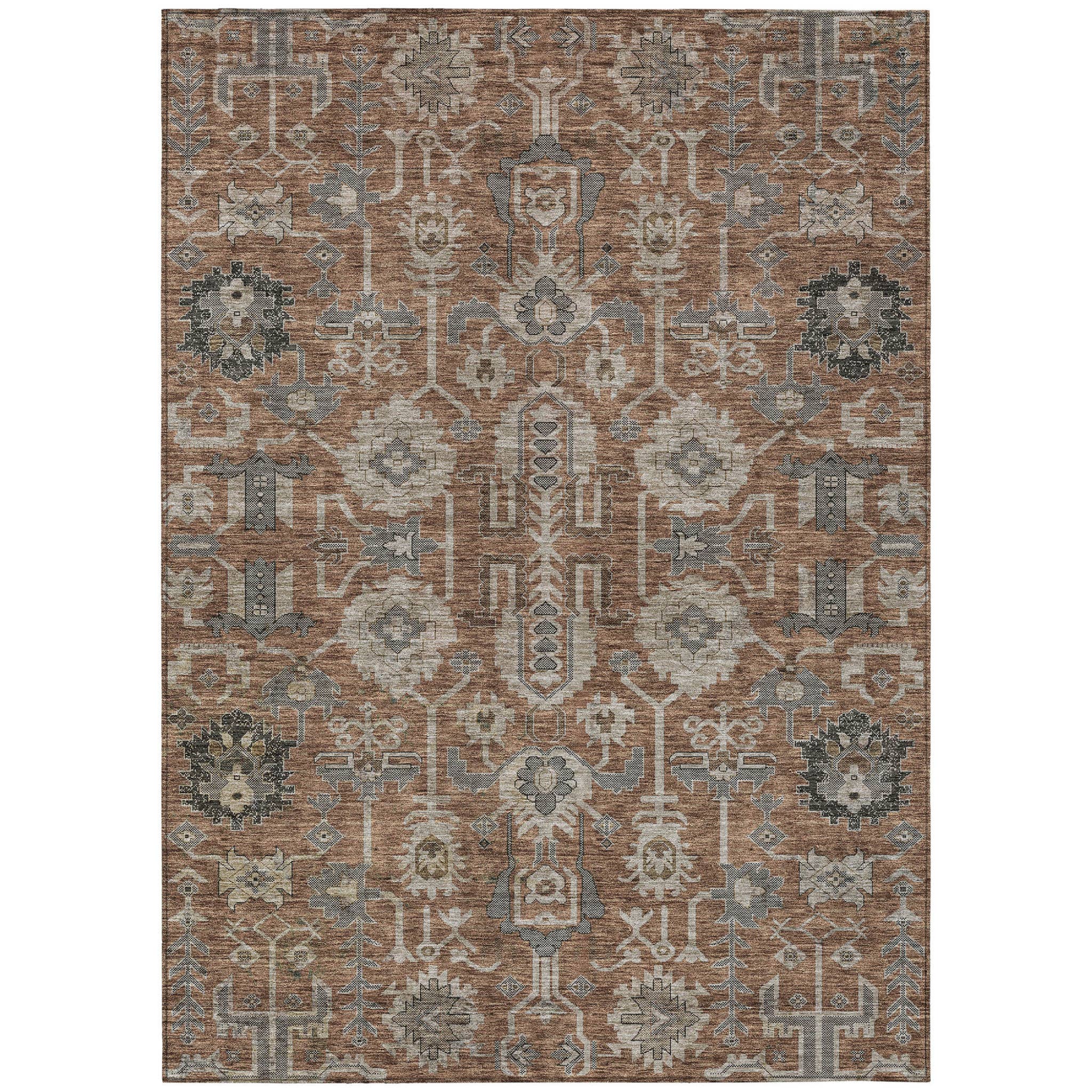 HomeRoots - Wholesale Area Rug - 8' X 10' Brown Gray And Charcoal Oriental Washable Area Rug1