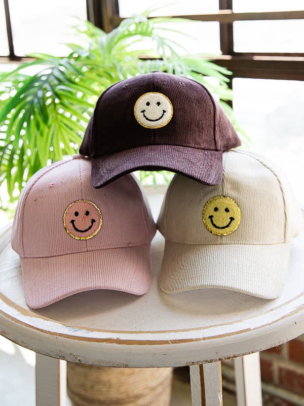 Boné de Beisebol Corduroy com Patch Smiley Rosto por atacado de 1st Allie