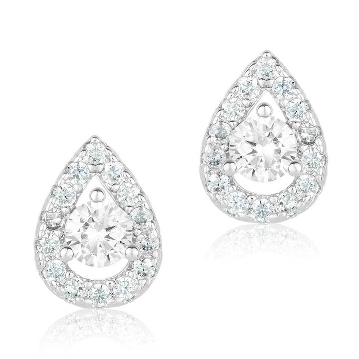 Pear Cut Halo Crystal Stud Earrings silver for wholesale by Adornia