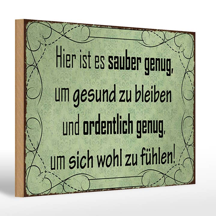 Cartel de madera con frase 20x30 cm Aquí está lo suficientemente limpio. para venta al por mayor de Femer