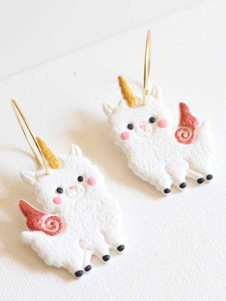 Pegasus Llama Unicorn Polymer Clay Hoops for wholesale by Lily and Sparrow Clay