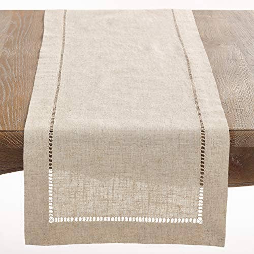 Fennco Styles - Vendita all'ingrosso Runner - Runner da tavola in misto lino con orlo a giorno