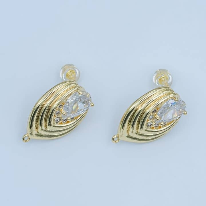 24K Gold Filled Clear CZ Teardrop Round Lined Drop Stud Earrings | Z1148 for wholesale by Aim Eternal