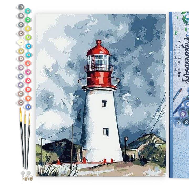 Maling efter tal Fyrtårn under en skyet himmel for engroshandel hos Figured'Art