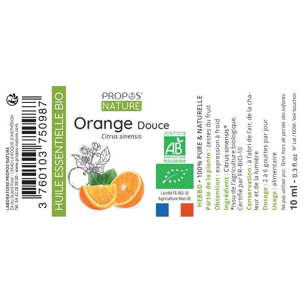 Propos'Nature - Wholesale Essential Oil - Organic Sweet Orange Essential Oil 10ml8