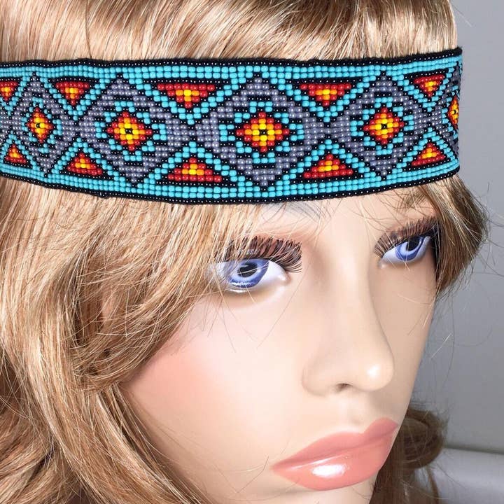 BEADS CORNER – wholesale Barrette – Women’s – Native Style Handcrafted Beaded Multi-Color Stretchable Hair Band/Headband Z54/5