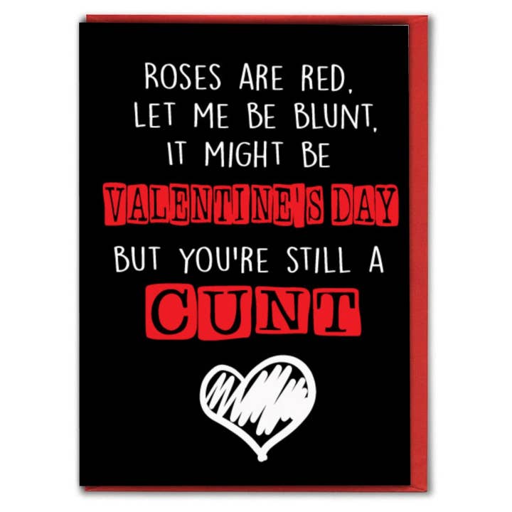 Funny Valentine's card Roses are red, Let me be blunt V77 for wholesale by Cheeky Chops Cards & Wanky Candles