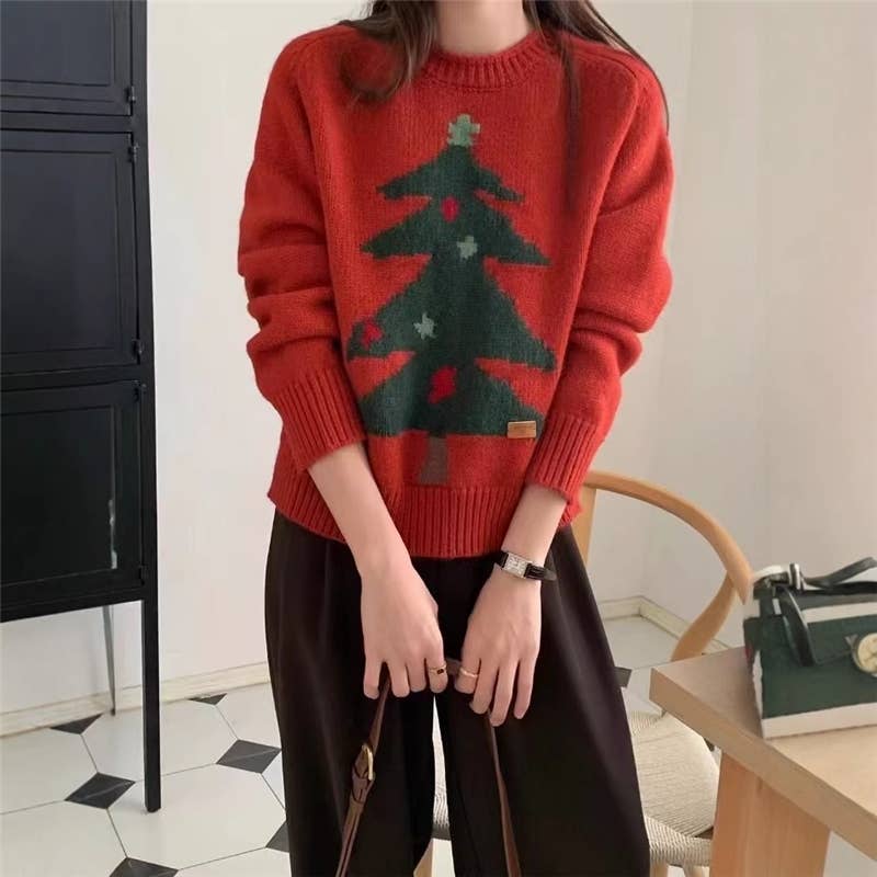 UZ Wholesale Store - Wholesale Cape - Dames - Kerst Dennenboom Rode Jacquard Trui4