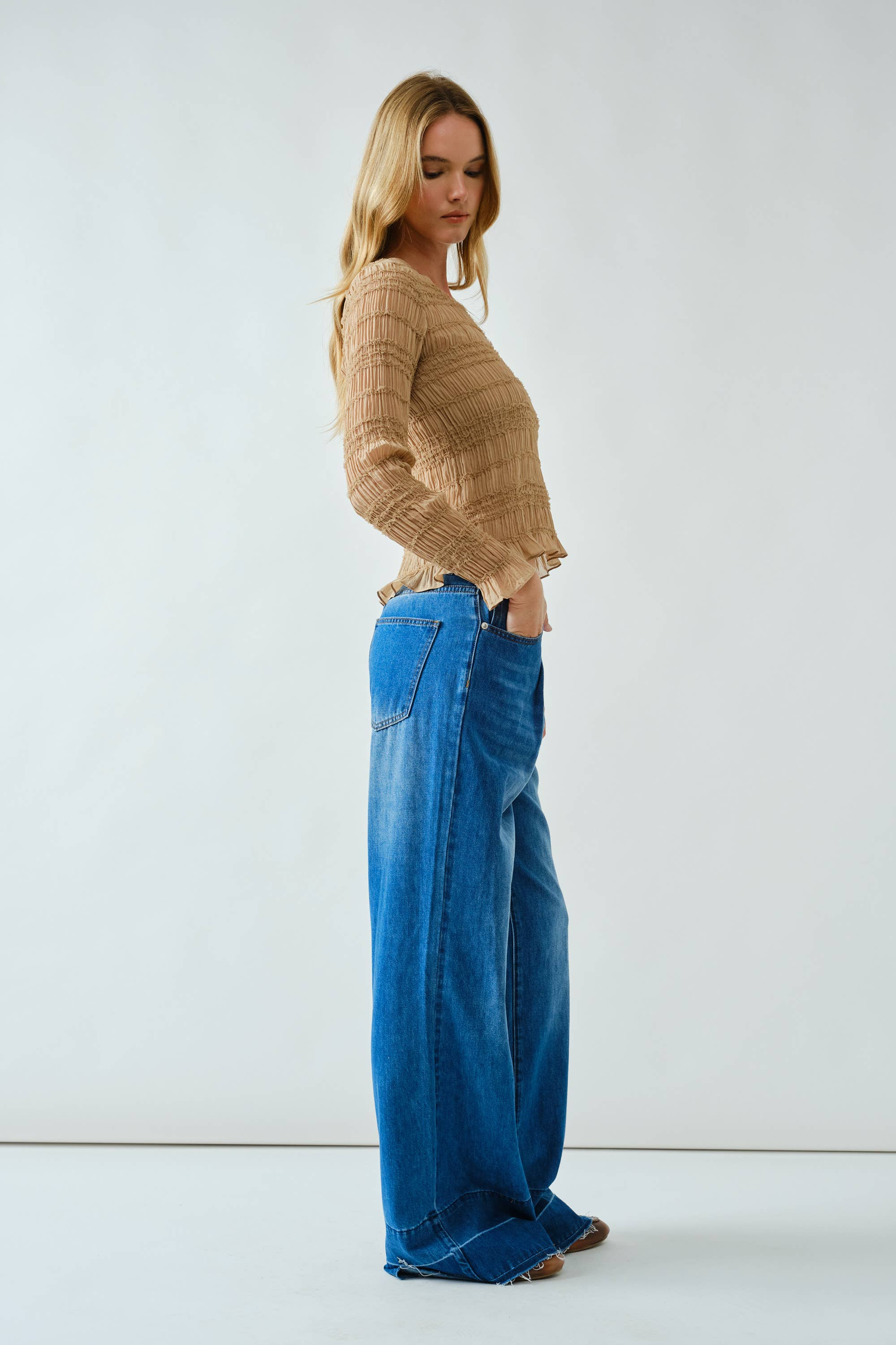 Aaron & Amber - Wholesale Knit Top - Women's - AJT5432 LACE DETAIL SHEER SMOCKING TOP14