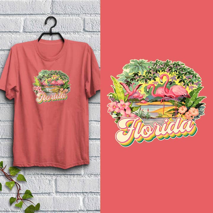 Florida Pink Flamingos Adult Unisex T-Shirt 100% Cotton S-2X for wholesale by RetroPlanet