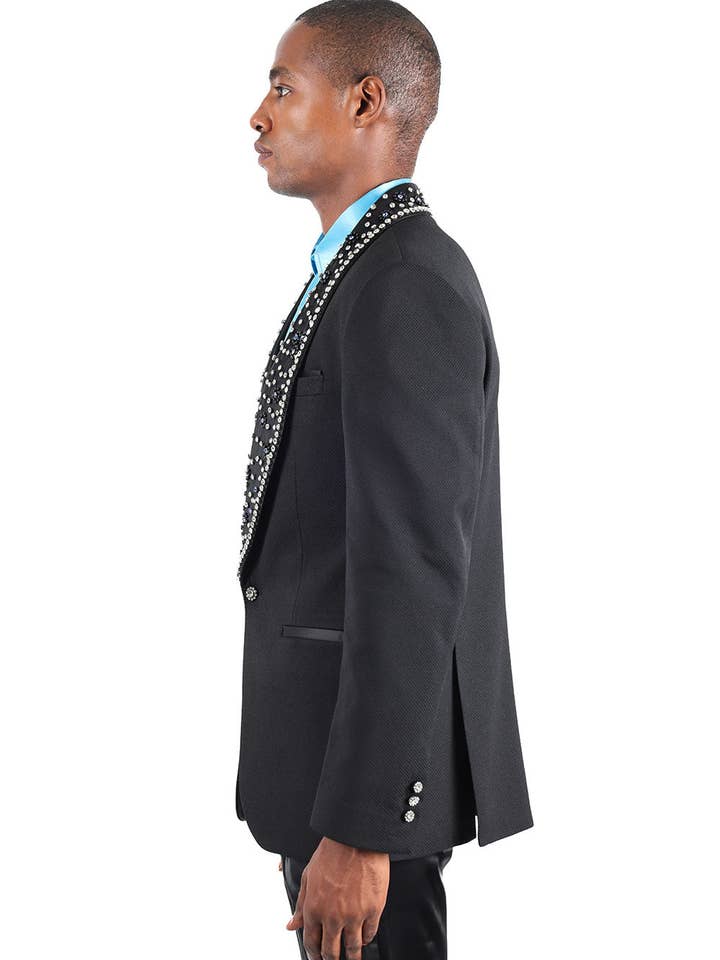Black Rhinestone Slim-Fit Shawl Lapel Luxury Blazer 2EBL7 for wholesale on Faire