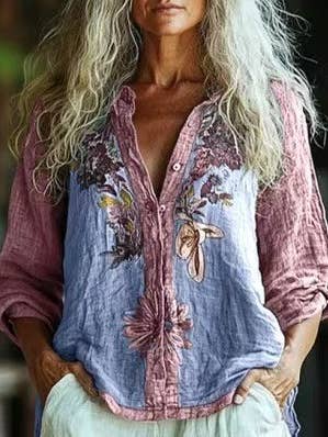 Rosa Clothing - Wholesale Shirt - Women's - Women Vintage Floral Print Long Sleeve Casual Boho Blouse