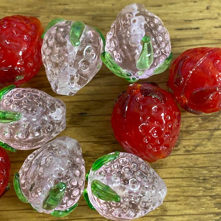 The Bead Bazaar - Wholesale Beads - Glass Strawberry Beads, 90's Boho Accent Fruit Beads, Y2K Colorful Strawberry Fruit Beads, DIY Jewelry For Bracelets, Strawberry Accent Beads3
