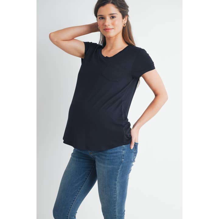 Hello Miz - Wholesale Nursing Top - Maternity - Round Neck Maternity Nursing Pocket T-Shirt 1