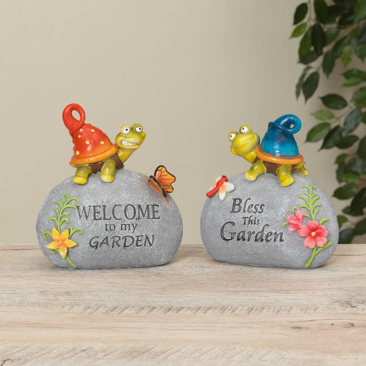 Discount 6.4"H Resin Mushroom Turtle on Inspirational Stone, for wholesale by The Gerson Companies