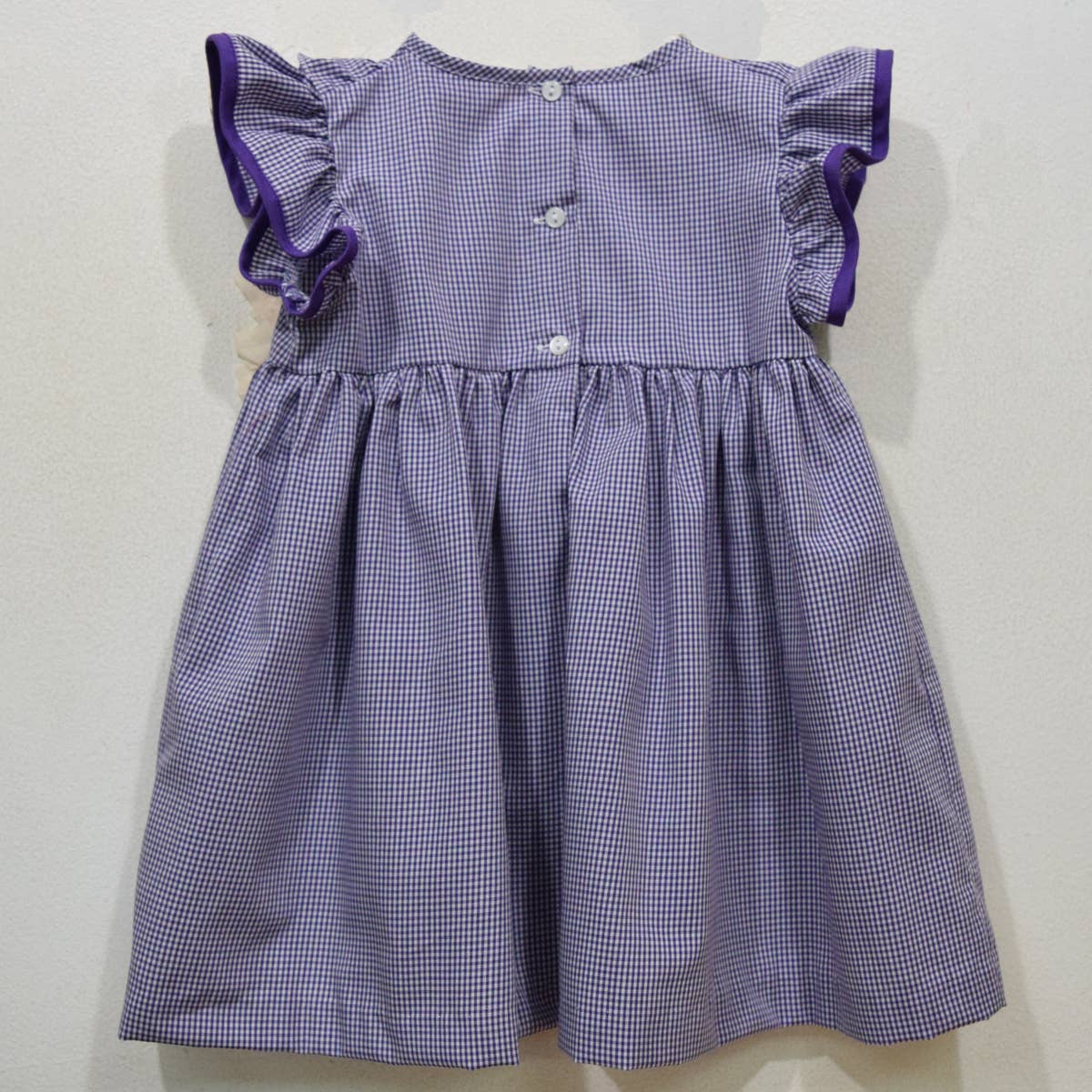 Vive La Fete - Wholesale Dress - Kids - LSU Tigers Embroidered Purple Gingham Ruffle Dress1
