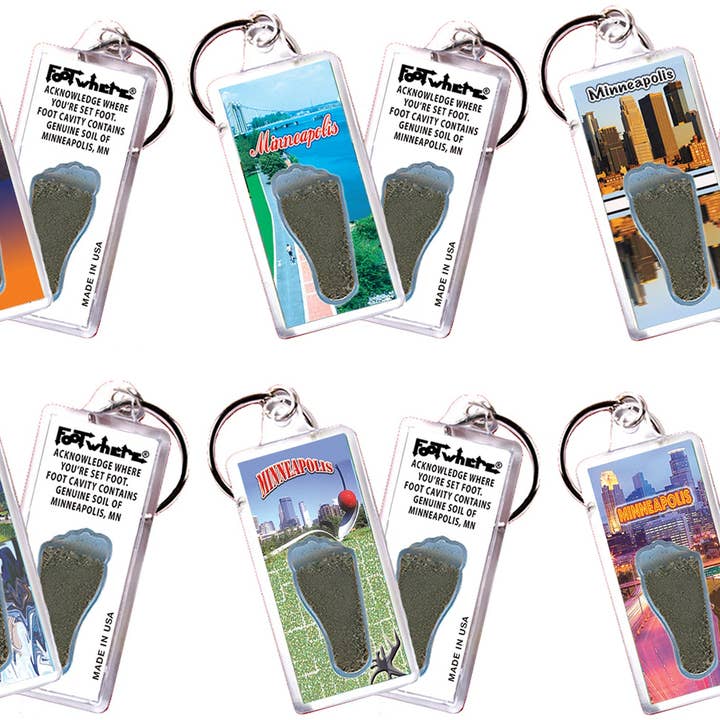 Portachiavi Souvenir FootWhere® di Minneapolis. 72 pezzi/ 6 stili assortiti. per la vendita all'ingrosso da parte di FootWhere- USA Group, Inc.
