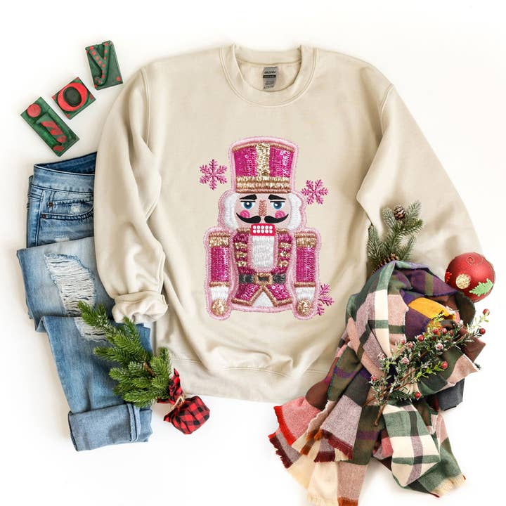 Sweatshirt Patchwork Imprimé Casse-Noisette Flocon de Neige Rose pour la vente par Olive And Ivory Wholesale