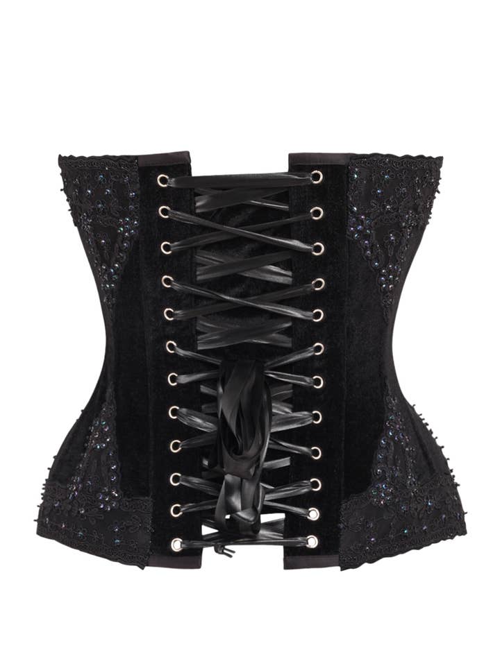 Daisy Corsets - Wholesale Corset - Women's - Top Drawer Black Velvet & Beaded Steel Boned Overbust Corset