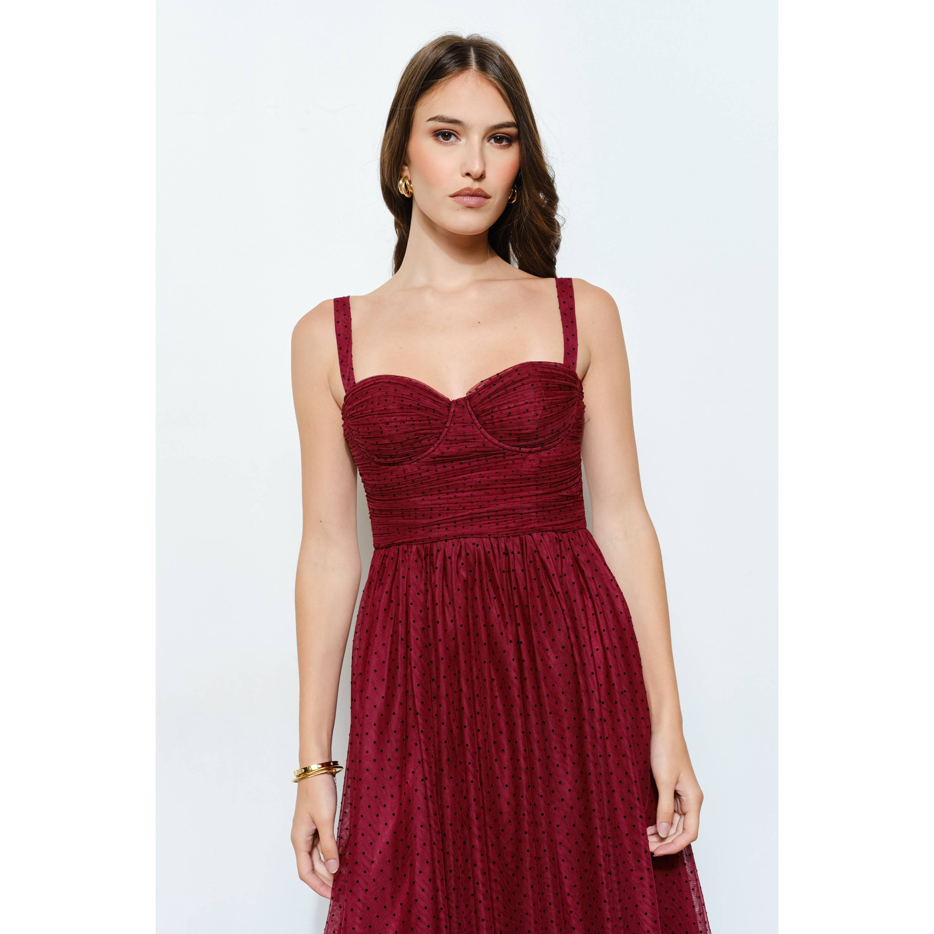 INA - Wholesale Dress - Women's - Polka Dot Tulle Bustier Midi Dress12