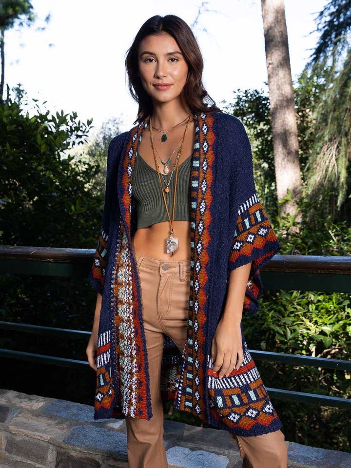 Kachina Patterned Knitted Cardigan for wholesale by Leto Accessories