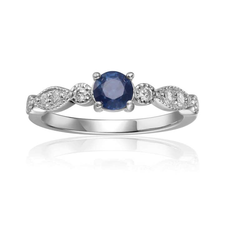 Anello solitario in argento sterling con zaffiro blu e moissanite per la vendita all'ingrosso da parte di FCJ Jewelry LLC