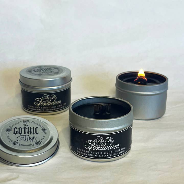 The Gothic Cottage - Wholesale Jar/Filled Candle - Cedar & Spice—1.8oz black candle | The Pit and the Pendulum