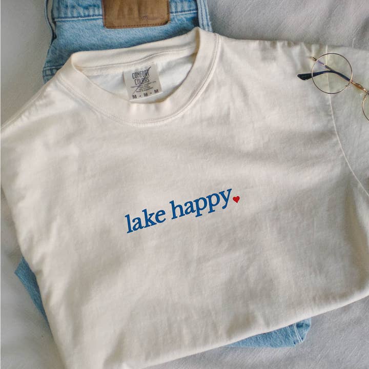 Embroidered Lake Happy Shirt Comfort Colors Spring Tee for wholesale by P E T I T R U E