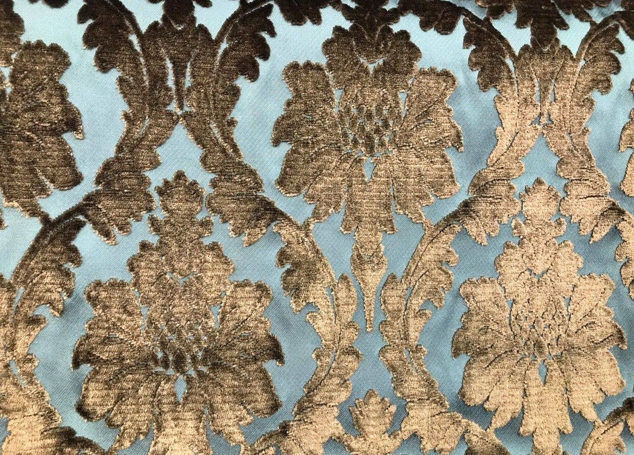 Fancy Styles Fabric - Wholesale Fabric - Emperor Walter Novelty Italian Burnout Damask Chenille Velvet Fabric Bronze & Teal- Upholstery1