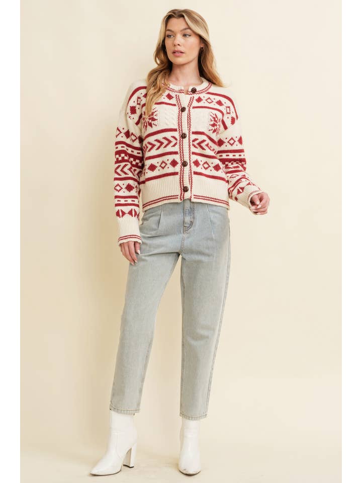 CREAM CSW13359K - HOLIDAY BUTTON UP SWEATER for wholesale on Faire