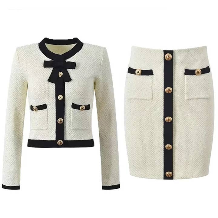 SET216 Completo Elegante con Bordi a Contrasto – Duo Giacca e Gonna per la vendita all'ingrosso da parte di Productseeker
