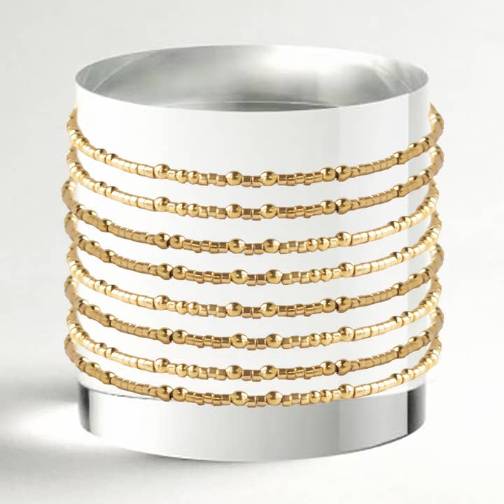 Lenny & Eva - Wholesale Bangle Bracelet - Confetti Beaded Bangle-Gold, Delicate Stacking Bracelets0