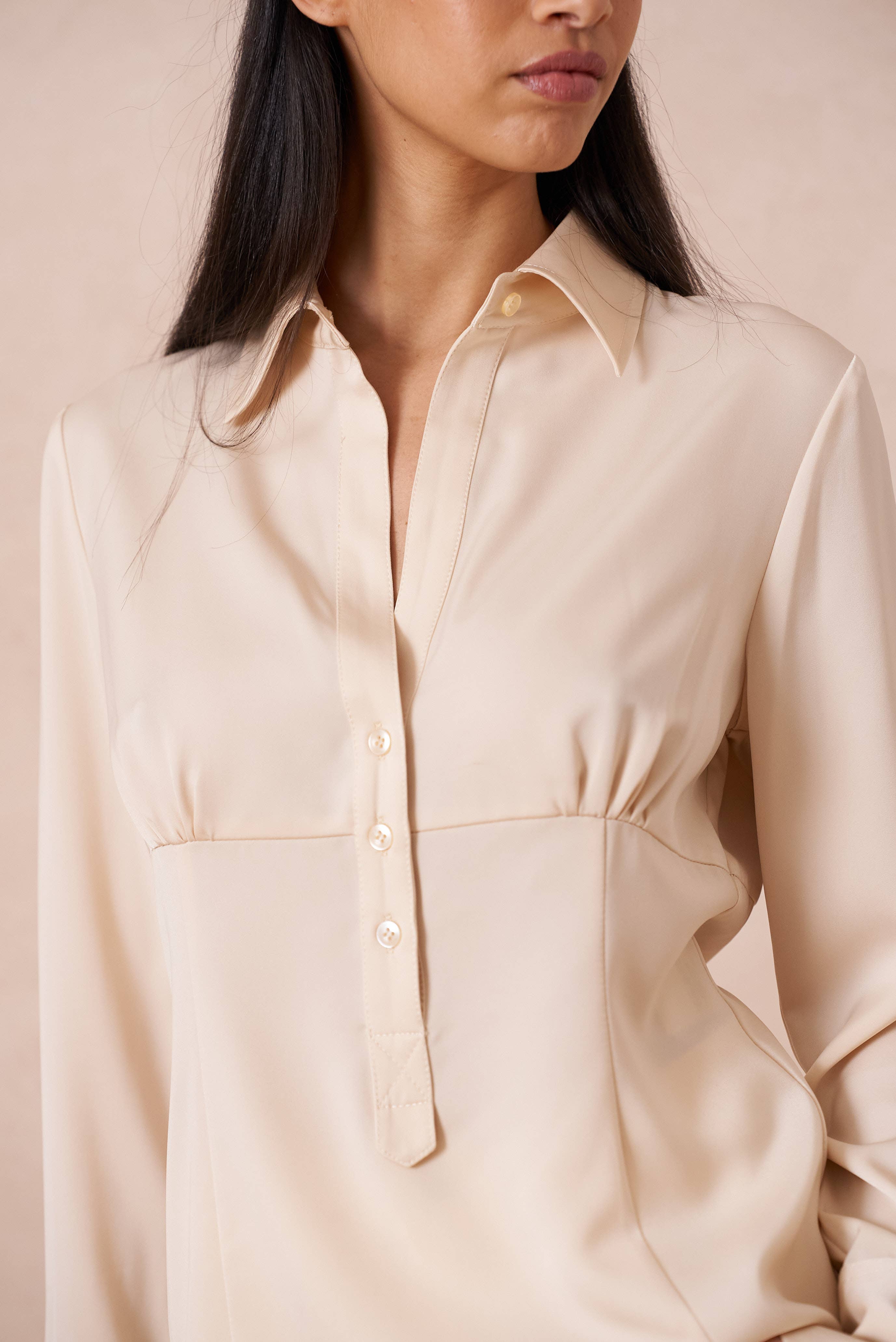 Attentif Paris - Wholesale Button Down Shirt - Women's - Satin corset shirt with lapel collar1