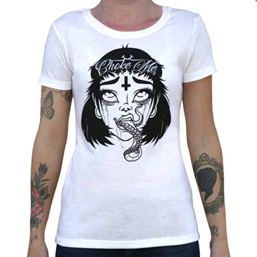 Bianco Choke Me Black & White - T-shirt a collo ampio da donna in vendita all'ingrosso su Faire