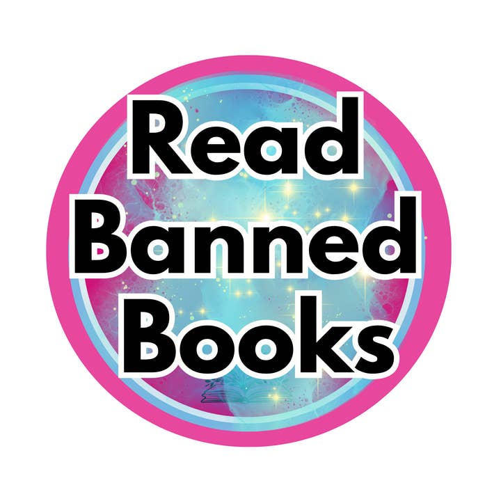 "Read Banned Books" Space Round Sticker for wholesale by Jaala Spiro