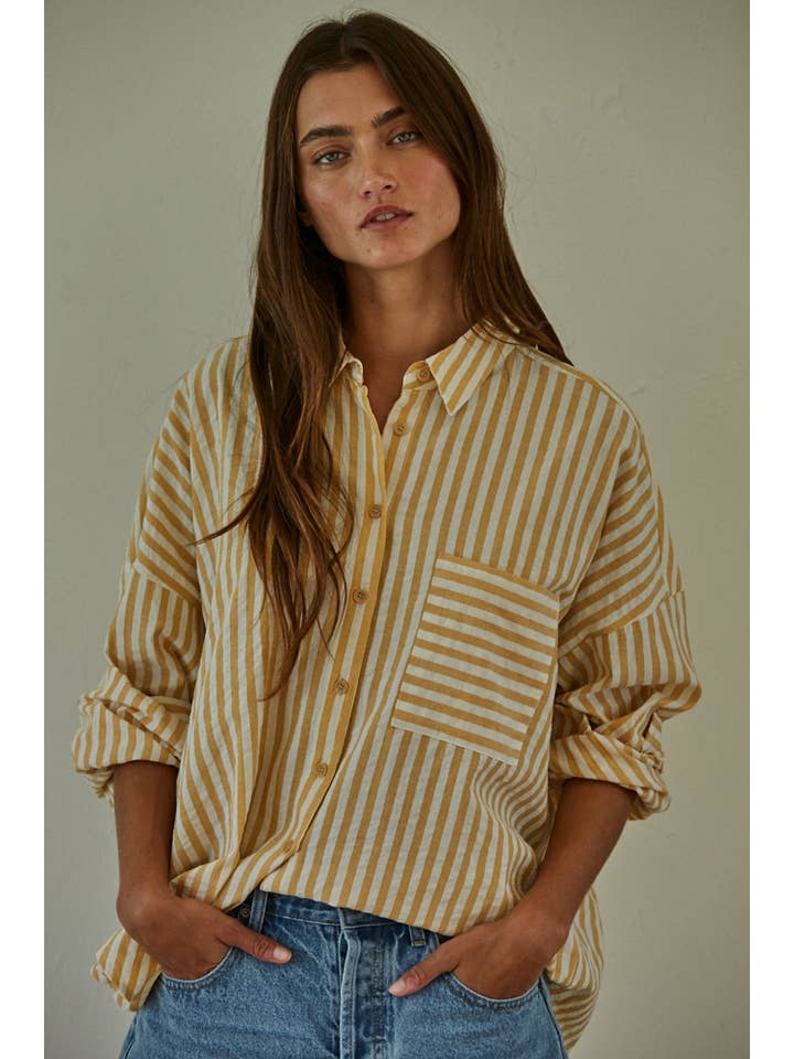 Mustard Ivory L7873 | Woven Cotton Polyester Striped Buttondown Shirt for wholesale on Faire