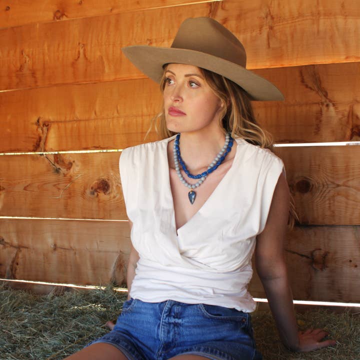 The Silver Wren – wholesale Beaded/pearl necklace – Denim Heart Beaded Necklace - Handmade Jewelry1