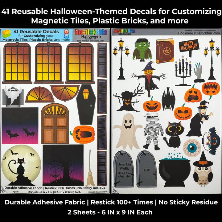 Halloween: Reusable Decals for Customizing Magnetic Tiles, Plastic Bricks, and more for wholesale by RestickBrix