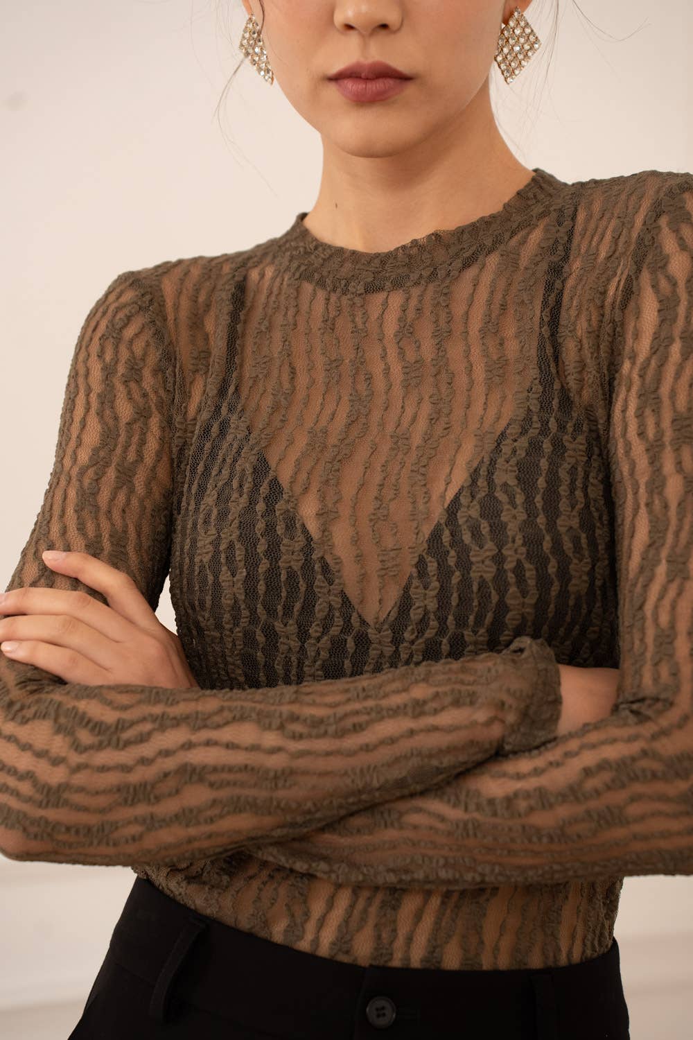 CHOKLATE PARIS - Wholesale Knit Top - Women's - Semi-transparent lace T-shirt - CK081995